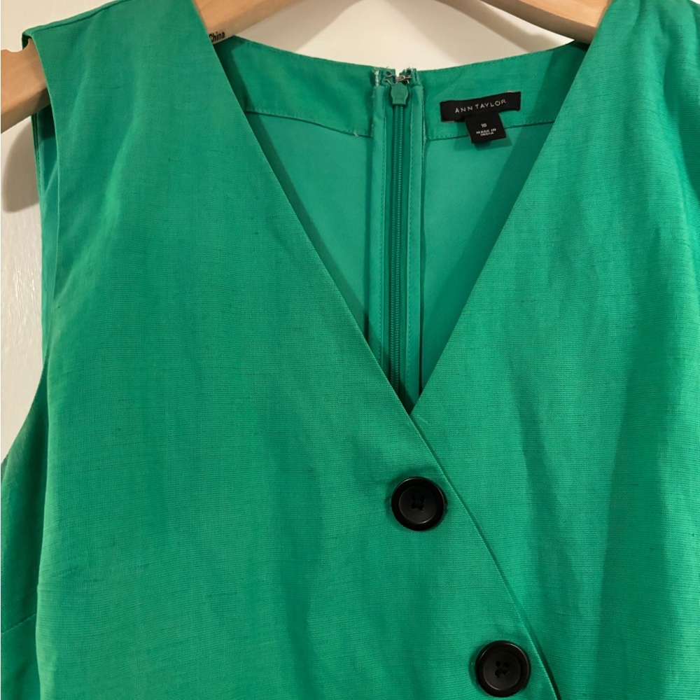 Ann Taylor‎ Vibrant Green Linen Button Midi Dress w/pockets - size 10 - Picture 2 of 6